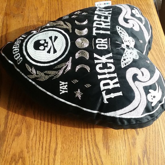 NWT Black Velvet Goth Boho Oija Embellished Pillow - Picture 10 of 16